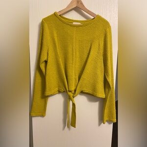 JOA yellow long sleeve tie front top women’s size large. Just one answer top